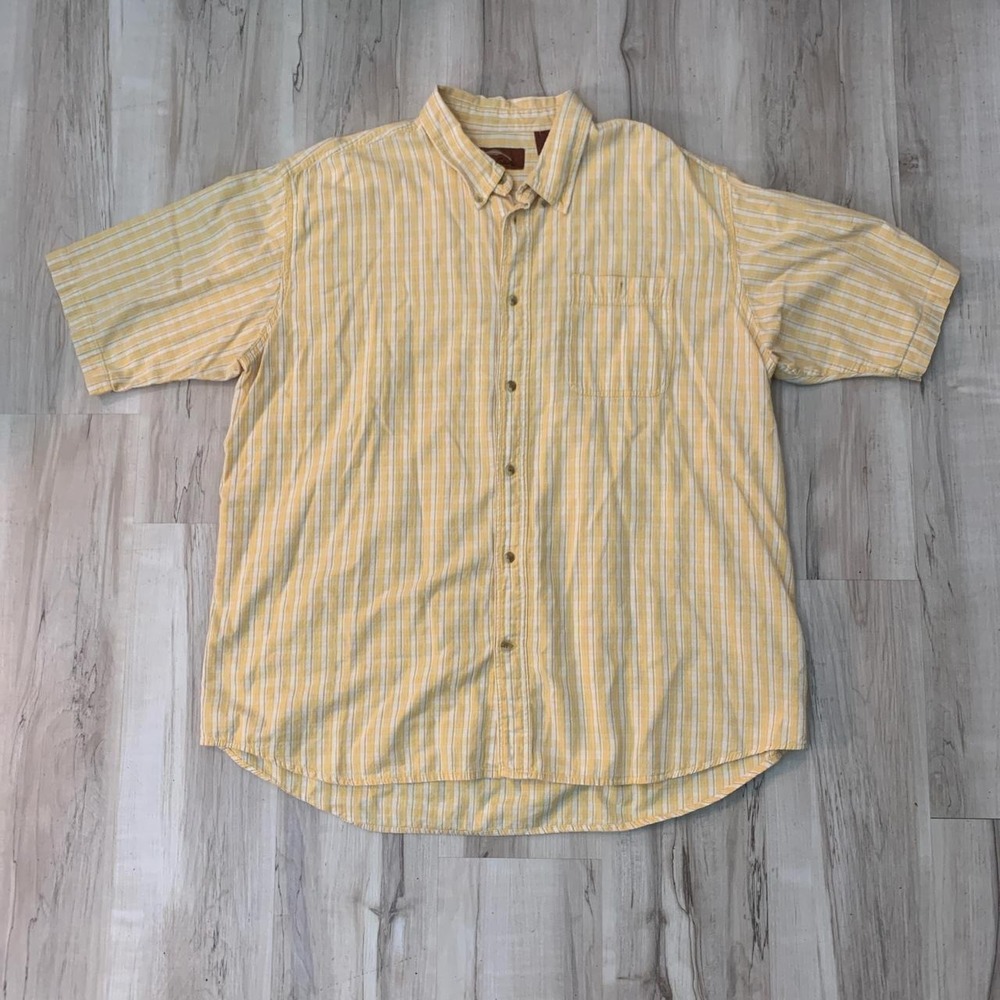Bob Timberlake Mens 2XL Yellow White Striped Short Sleeve Button Down Shirt